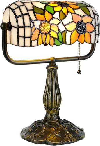 Miniatura 7 de Tiffany Bankers Lámpara de Escritorio, Luz de Piano de Vidrio Emplomado de Girasol con Bombilla LED, Lámpara de Escritorio Estilo Tiffany Vintage
