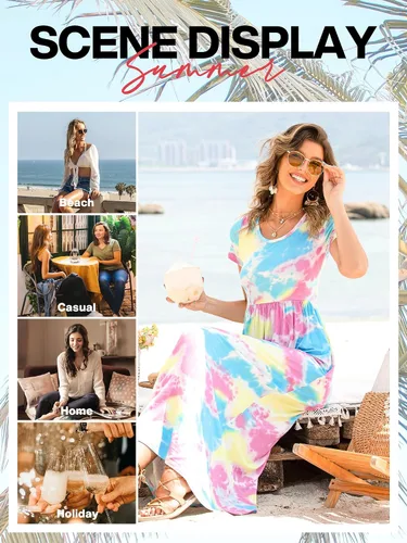 Miniatura 5 de VIISHOW - Vestidos largos para mujer, estilo casual, manga corta, con bolsillos