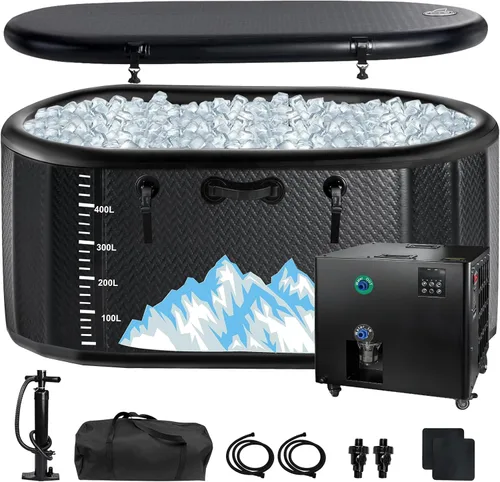 Bañera fría con enfriador de 1 HP y sistema de calefacción, bañera de hielo portátil inflable de 248 galones con tapa aislada, UV, control de