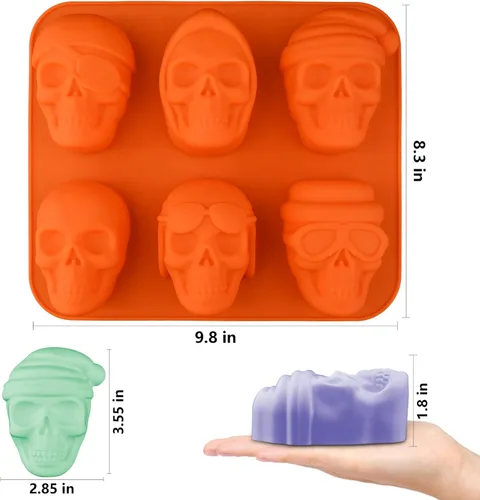 Miniatura 2 de Juego de moldes de silicona de calavera grande 3D, 2 piezas para Halloween, moldes de silicona para resina, moldes de silicona para chocolate