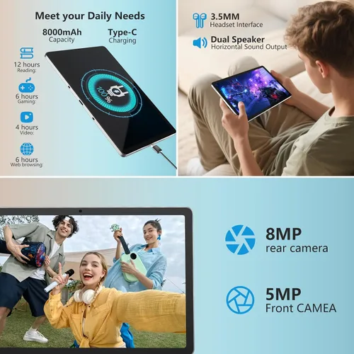 Miniatura 6 de Tablet Android 15 de 11 pulgadas con ranura para tarjeta SIM, tableta celular 4G, almacenamiento de 128 GB, 6 GB de RAM, Octa-Core, navegación