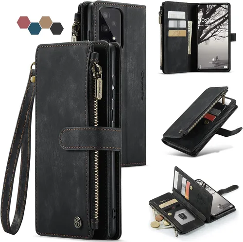 Funda tipo cartera para Samsung Galaxy A53 5G con tarjetero y bolsillo con cremallera, correa de cuero con tapa para Galaxy A53 5G de 6.5 pulgadas