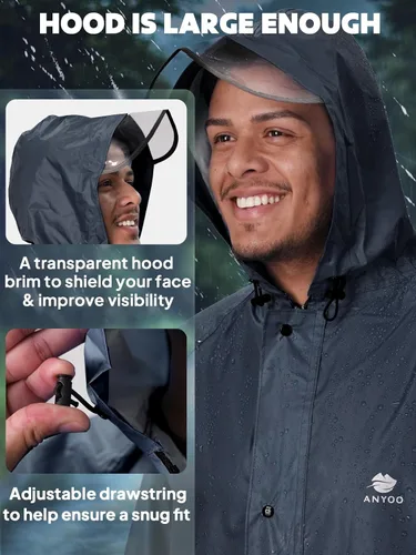 Miniatura 33 de Anyoo Poncho de lluvia con capucha, impermeable, ligero, para hombres, mujeres y adultos, con bolsillo para senderismo, camping, actividades al aire
