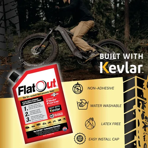 Miniatura 6 de FlatOut Sellador de neumáticos multiusos todoterreno – Previene y repara neumáticos planos – Sella fugas – Contiene Kevlar – Sellador de neumáticos