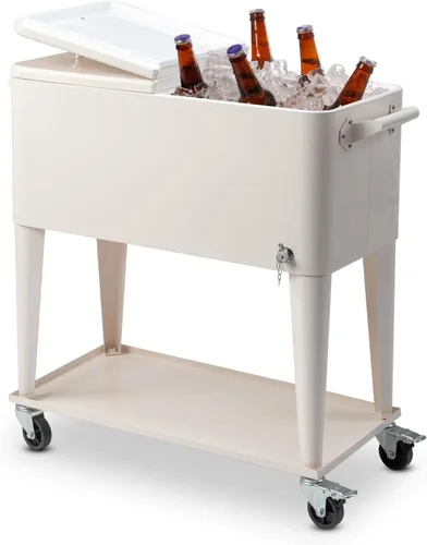 Miniatura 12 de Baúl de hielo con ruedas de 80 cuartos de galón, portátil, para fiestas, para bebidas frías, para terraza de patio al aire libre, mimbre marrón