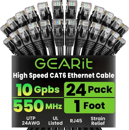 GearIT cable Ethernet de 0.5 pies Cat6 - Cable para computadora a red LAN, color negro, Negro