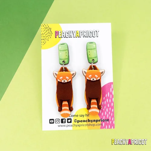 Miniatura 12 de PeachyApricot Lindos pendientes de panda rojo