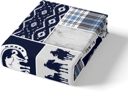 Miniatura 4 de Western Cowboy - Juego de funda de edredón para niños, tamaño individual, juego de ropa de cama rústica de herraduras, cactus y herraduras