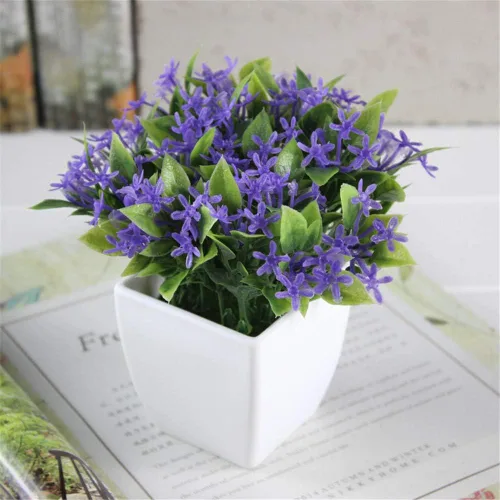 Miniatura 5 de Trébol cuadrado pequeño de cuatro hojas + flor (blanco) planta falsa en maceta artificial Bonsái Planta de plástico para el hogar, baño, hogar