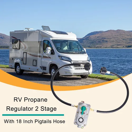 Miniatura 7 de Regulador de propano para RV, 2 mangueras de tanque, regulador de cambio automático de 2 etapas con 2 coletas de 18 pulgadas para remolques de RV
