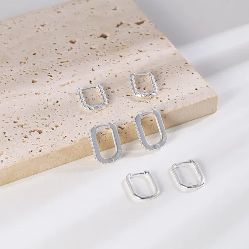 Miniatura 5 de BMMYE Aretes de aro de plata de ley para mujer, aretes cuadrados para cartílago, pequeños y gruesos, para múltiples piercings