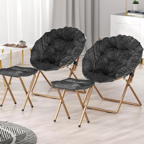 Miniatura 6 de Silla redonda y cómoda, con marco de metal, acogedora silla plegable de piel sintética para adultos, silla Papasan Moon plegable para dormitorio