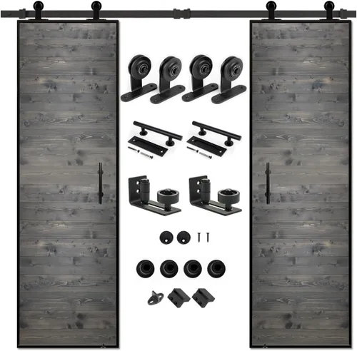 Miniatura 7 de S&Z tophand Puerta de granero marrón de 20 pulgadas x 84 pulgadas con kit de herramientas corredizas de 5 pies, estilo moderno, requiere montaje
