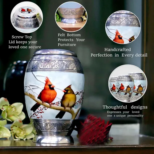 Miniatura 8 de hlc Hermosa urna grande de cremación de pájaros cardenales para cenizas humanas, hecha a mano, urna asequible para cenizas (adultos (200 libras)