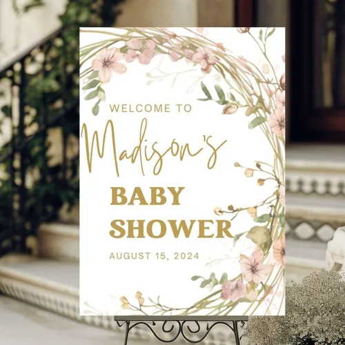 Miniatura 5 de Baby is Brewing - Letrero de bienvenida para baby shower, grano de café, lazo rosa Baby Shower #9