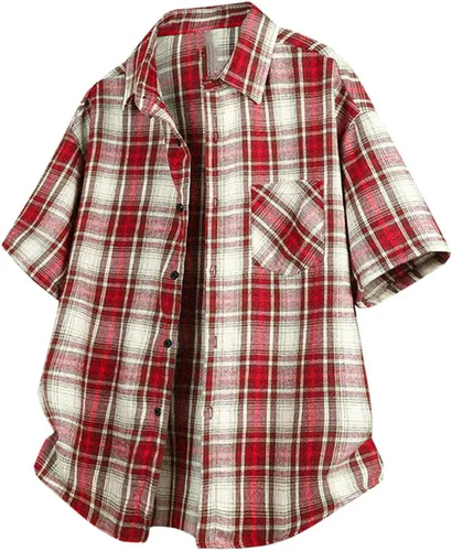 Miniatura 5 de Men's Casual Plaid Button Down Shirt Short Sleeve Gingham Dress Shirts Regular Fit Tee Work Tops with Pocket