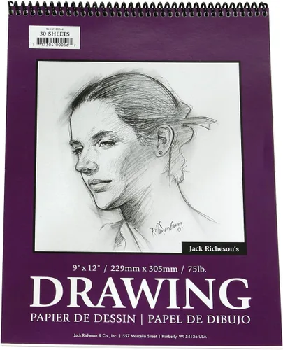 Jack Richeson Bloc de papel de dibujo de 12 pulgadas por 18 pulgadas, espiral de 30 hojas