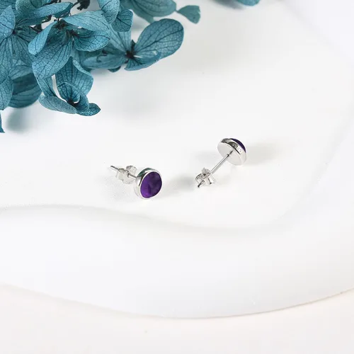 Miniatura 4 de Larimar/Aguamarina/Lapislázuli/Ágata de Musgo/Amatista/Turquesa/Ónix/Ojo de Tigre/Piedra de Luna/Labradorita/Cuarzo Rosa Aretes de Botón de Plata