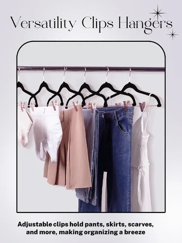 Miniatura 5 de HOUSE DAY Perchas de Terciopelo para Pantalones con Clips Paquete de 24, Perchas de Falda de Terciopelo Ultra Delgadas Antideslizantes con Ganchos