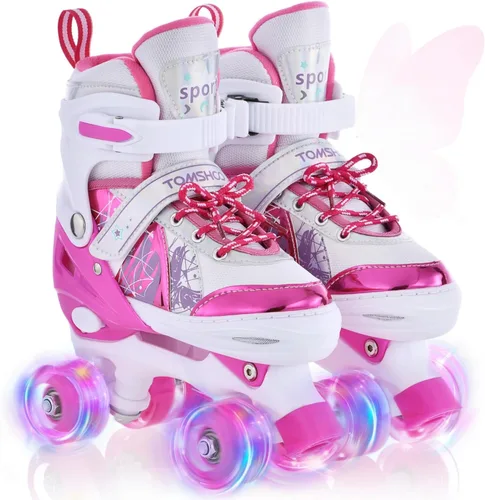 TOMSHOO Patines de ruedas para niños y niñas de 3 a 5, 5 a 8, 6 a 12, 4 tamaños, patines ajustables con ruedas iluminadas, para regalo de cumpleaños