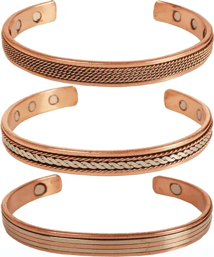 Miniatura 17 de Pulseras de cobre Touchstone regalo para hombres y mujeres joyería magnética 100% pura y sólida ajustable juego de pulseras hechas a mano