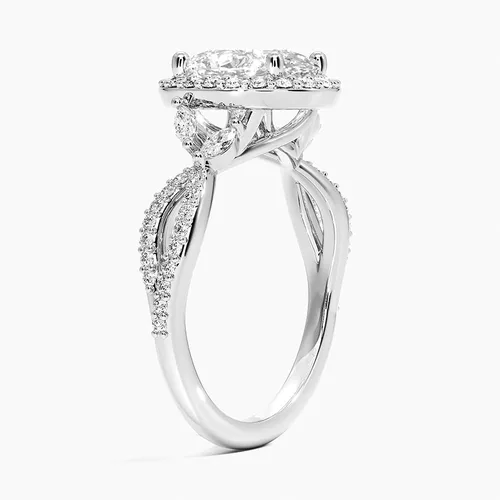 Miniatura 2 de IGI Anillo de compromiso de diamantes de talla excelente ovalada blanca de 3.43 quilates con marquesa de acento y diamantes redondos de laboratorio