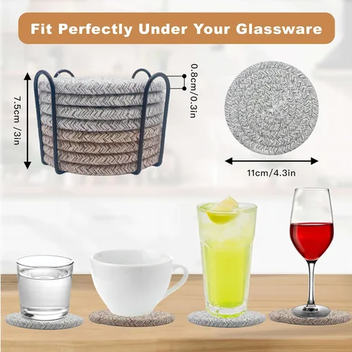 Miniatura 2 de Juego de 8 posavasos con soporte, posavasos para mesa auxiliar, juego de posavasos absorbentes para decoración de sala de estar, protección de mesa