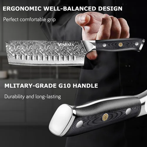 Miniatura 4 de MOSFiATA 7'Nakiri Cuchillo Damasco Profesional Sharpe Chef Cuchillo Cuchillo Cuchillo de Cocina Cuchillo Cuchillo de Acero Damasco VG-10 Hoja