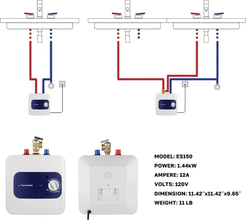 Miniatura 7 de ThermoMate Calentador de agua eléctrico con mini tanque, 1.32 galones, pequeño calentador de agua debajo del fregadero para punto de uso, agua