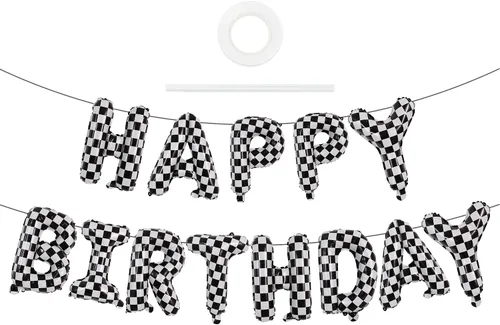 Miniatura 68 de TONIFUL Pancarta de Globos Negros de Feliz Cumpleaños de 16 Pulgadas con Letras de Papel de Aluminio Mylar, Cartel Banderín Reutilizable