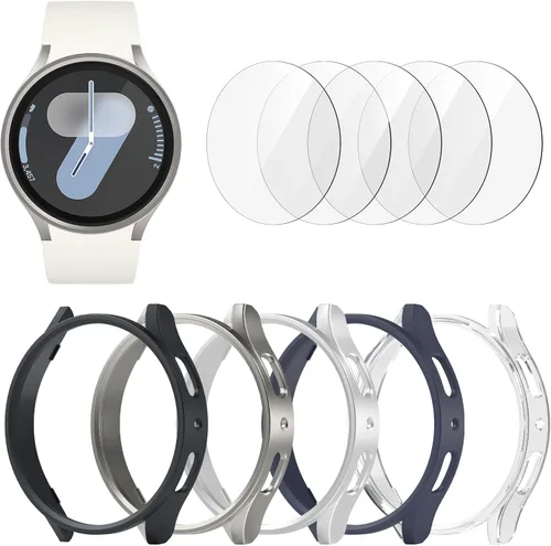 Miniatura 10 de [Paquete de 5+5] Funda protectora de pantalla para Galaxy Watch 7 de 40 mm, cubierta protectora impermeable + protector de pantalla de vidrio