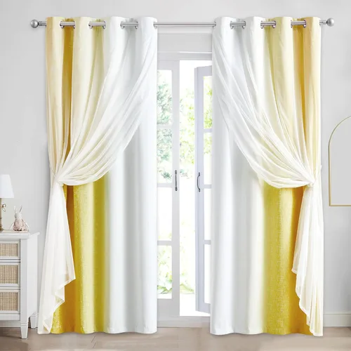 Miniatura 13 de Cortinas 100% opacas con superposición de gasa Mix and Match de doble capa, 54 pulgadas de largo, 2 paneles para dormitorio y sala de estar, azul