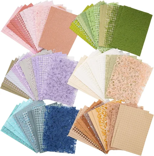 Juego surtido de 96 hojas de papel de álbumes de recortes texturizado y tela de malla, paquete de 6 papeles especiales mixtos para álbumes de