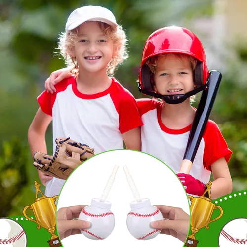 Miniatura 5 de Eaasty Vasos con forma de pelota de béisbol a granel con pajitas y tapas, 10 onzas de plástico reutilizables para fiesta de béisbol, regalos