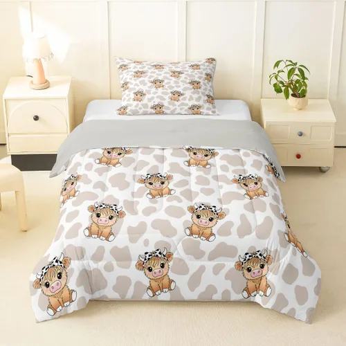 Miniatura 17 de Juego de ropa de cama de vaca de las tierras altas, edredón de ganado de las tierras altas, juego de edredón rosa floral de vaca occidental, juego