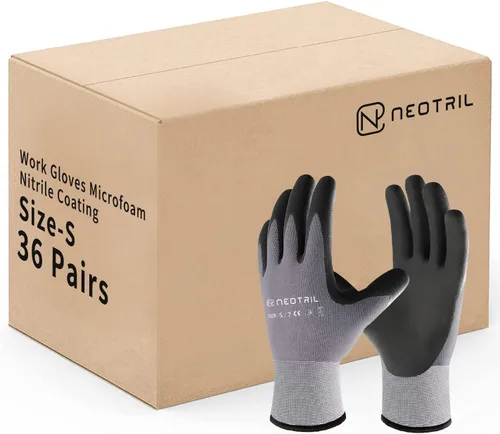 Miniatura 6 de NEOTRIL - Guantes de trabajo de seguridad con revestimiento de nitrilo de microespuma, 3/6/12/36 pares, guantes de nailon transpirable para hombres