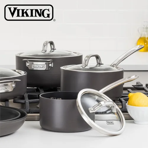 Miniatura 6 de Viking Sartén antiadherente con tapa de vidrio, cacerola antiadherente anodizada dura de 2 cuartos de galón, apta para lavavajillas y horno, lista