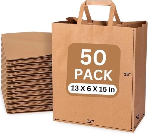 Miniatura 12 de JET PAPER BAGS - Bolsas de papel marrón grandes de 13 x 6 x 15 pulgadas con asas Prime (marrón, 13 x 6 x 15 pulgadas (paquete de 25))