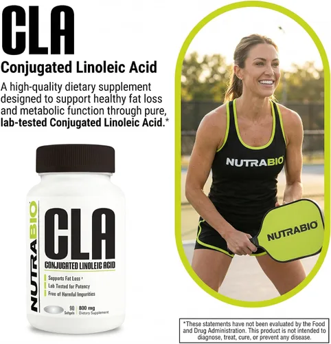 Miniatura 4 de NutraBio Suplemento de ácido linoleico conjugado CLA, 800 mg, 90 cápsulas blandas