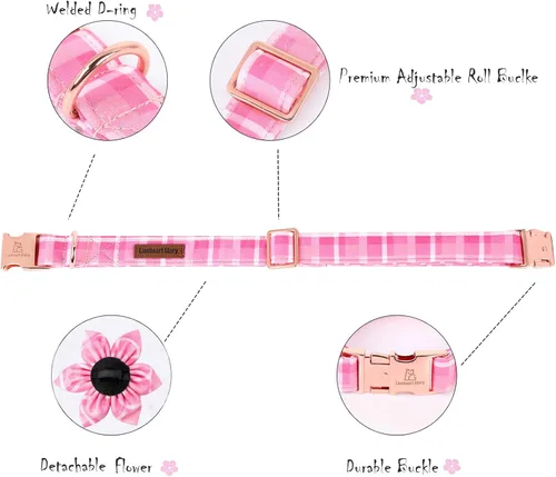 Miniatura 4 de Collar de perro Lionheart Glory, collar de perro rosa con flor, lindo collar para mascotas con patrón floral ajustable para perros pequeños Rosado
