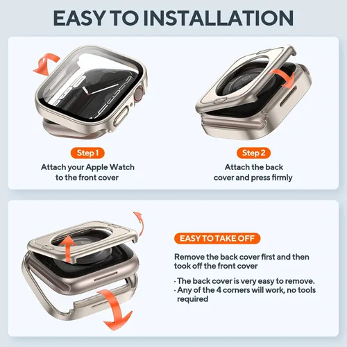Miniatura 4 de 2 Pack 2 en 1 Funda impermeable para Apple Watch Series 8 7 de 41 mm, Parachoques frontal y trasero de PC de borde recto con protector de pantalla