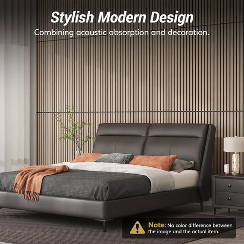 Miniatura 3 de TONOR 4 paneles de listones de madera, paneles acústicos adhesivos de 48 x 24 pulgadas para pared, paneles decorativos 3D estriados para absorción