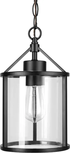 Miniatura 13 de Globe Electric 44773 Colgante de 1 luz para exteriores, negro mate, pantalla de vidrio transparente, enchufe base E26, isla de cocina, cafetería