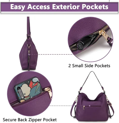 Miniatura 5 de VONXURY - Bolso de mano de piel sintética para mujer, bolso de hombro grande con bolsillos laterales para trabajo y viajes