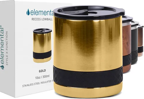 Miniatura 20 de Elemental Recess Vaso bajo de 10 oz, taza de acero inoxidable de triple pared con tapa de Tritan no fracturable, vaso de whisky aislado, taza