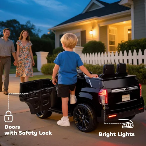 Miniatura 9 de Aosom - Auto de paseo con licencia Chevrolet Tahoe, juguete eléctrico con batería de 12 V y 7 AH, con control remoto para padres, luces LED, música