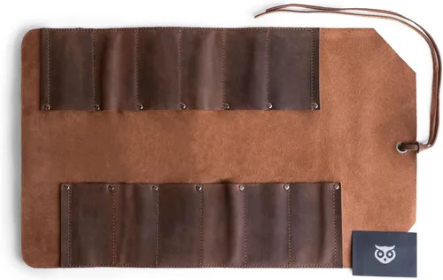 Miniatura 5 de Bolsa de herramientas de cuero enrollable, organizador de bolsas enrollables de herramientas de alta resistencia con 12 ranuras, bolsa enrollable