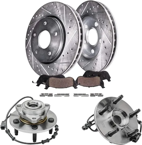 Miniatura 20 de Detroit Axle - Kit de freno trasero para Mercedes-Benz ML320 1998-2003, rotores de freno de disco ranurados perforados 03-05 ML350 Pastillas