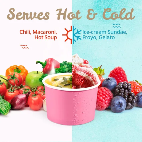 Miniatura 7 de MATICAN Vasos de papel para helado, paquete de 50 cuencos desechables de postre de 9 onzas para bebidas calientes y frías, 9 onzas, 5 colores pastel