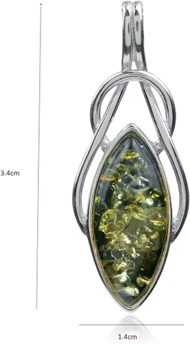 Miniatura 2 de Ian and Valeri Co. Colgante de nudo celta con forma de marquesa de plata esterlina ámbar verde, Plata esterlina, Ámbar